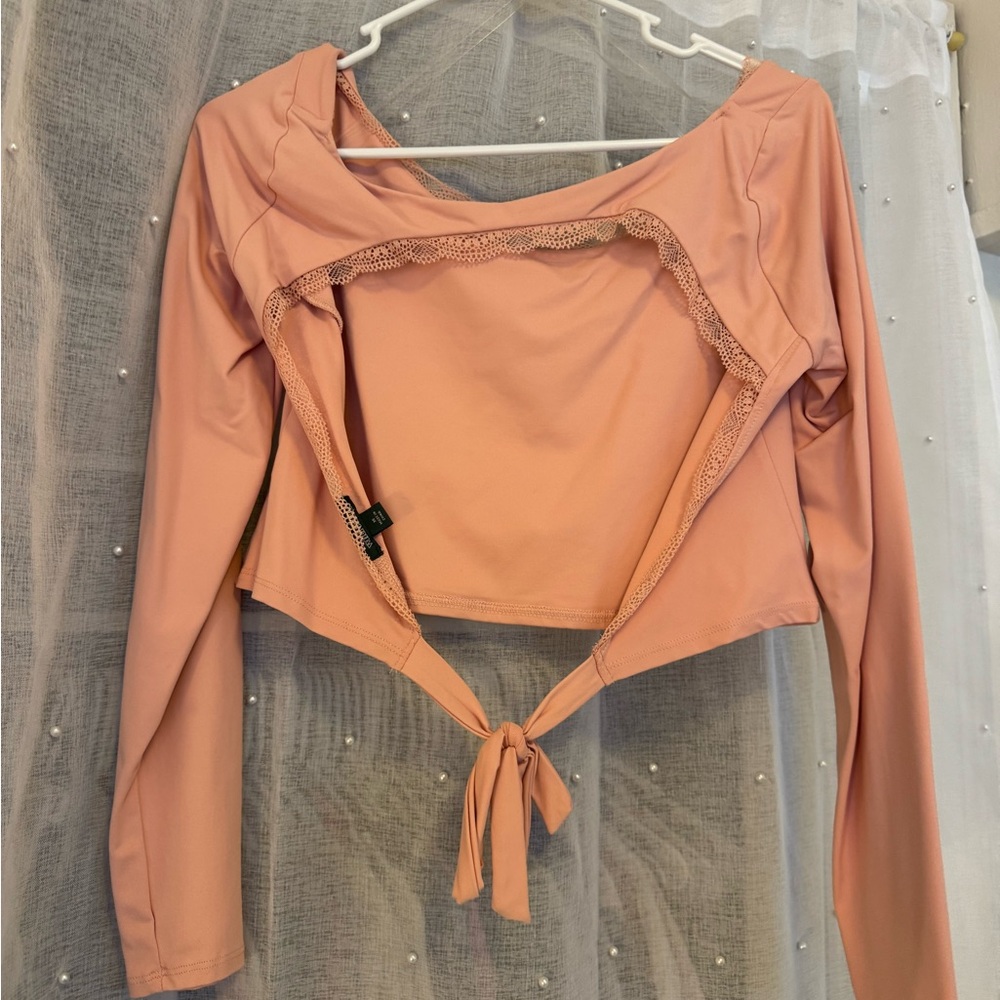 Wild Fable Coral Long Sleeve Tie-Back Crop Top - Picture 2 of 2